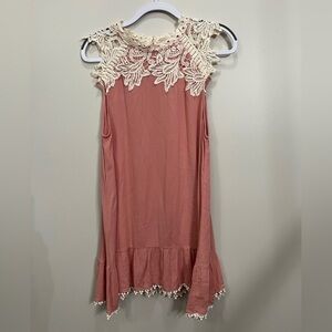 Umgee Mauve Sleeveless Tunic Mini Dress Crocheted Lace Trim Size L